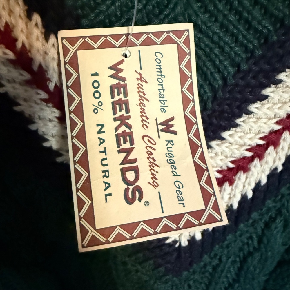 NWT Vintage Weekends Green Cable Knit V Neck Variety Sweater Size XL Deadstock - Picture 9 of 11